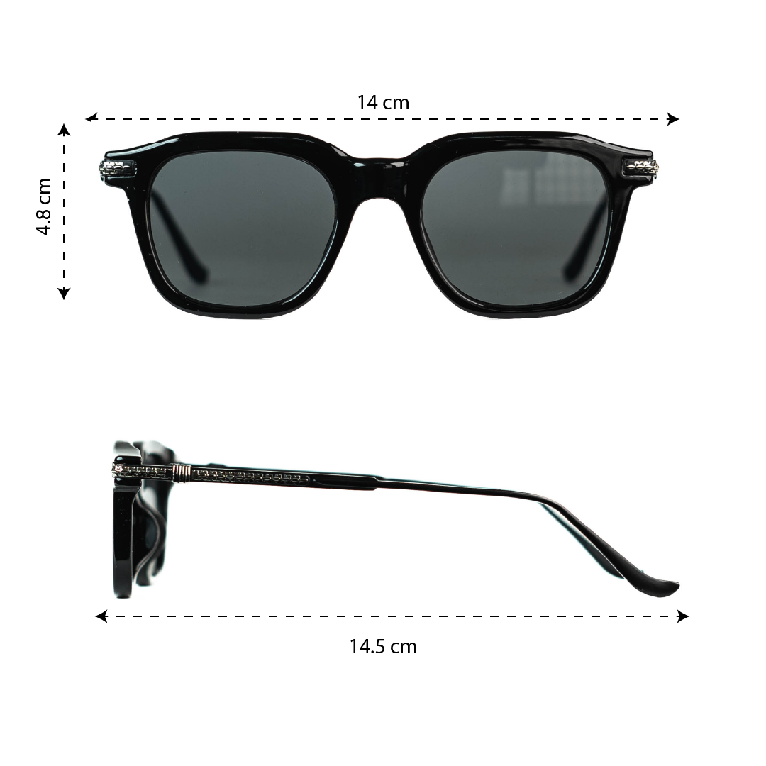 Black Square Sunglasses Chrome Temple Details