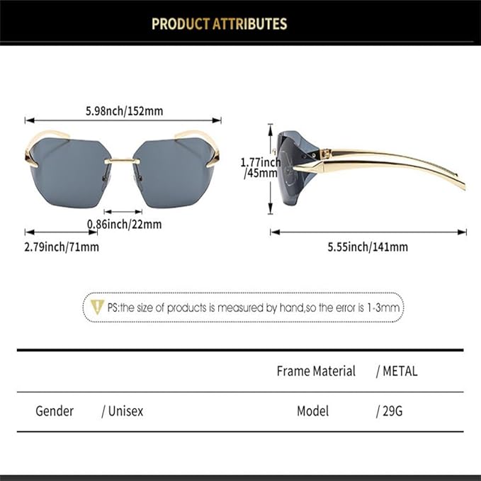 Rimless Square Unisex Sunglasses