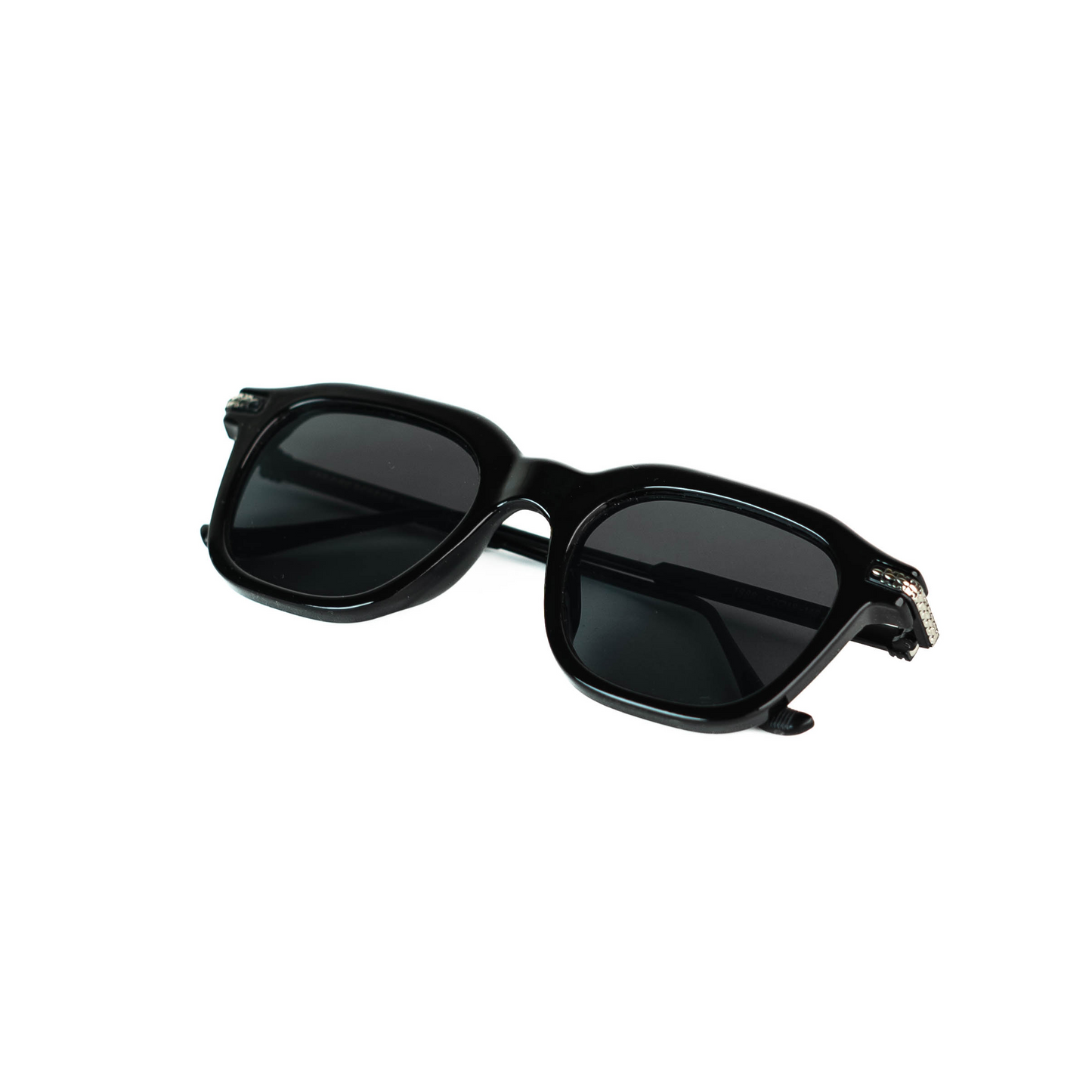 Black Square Sunglasses Chrome Temple Details