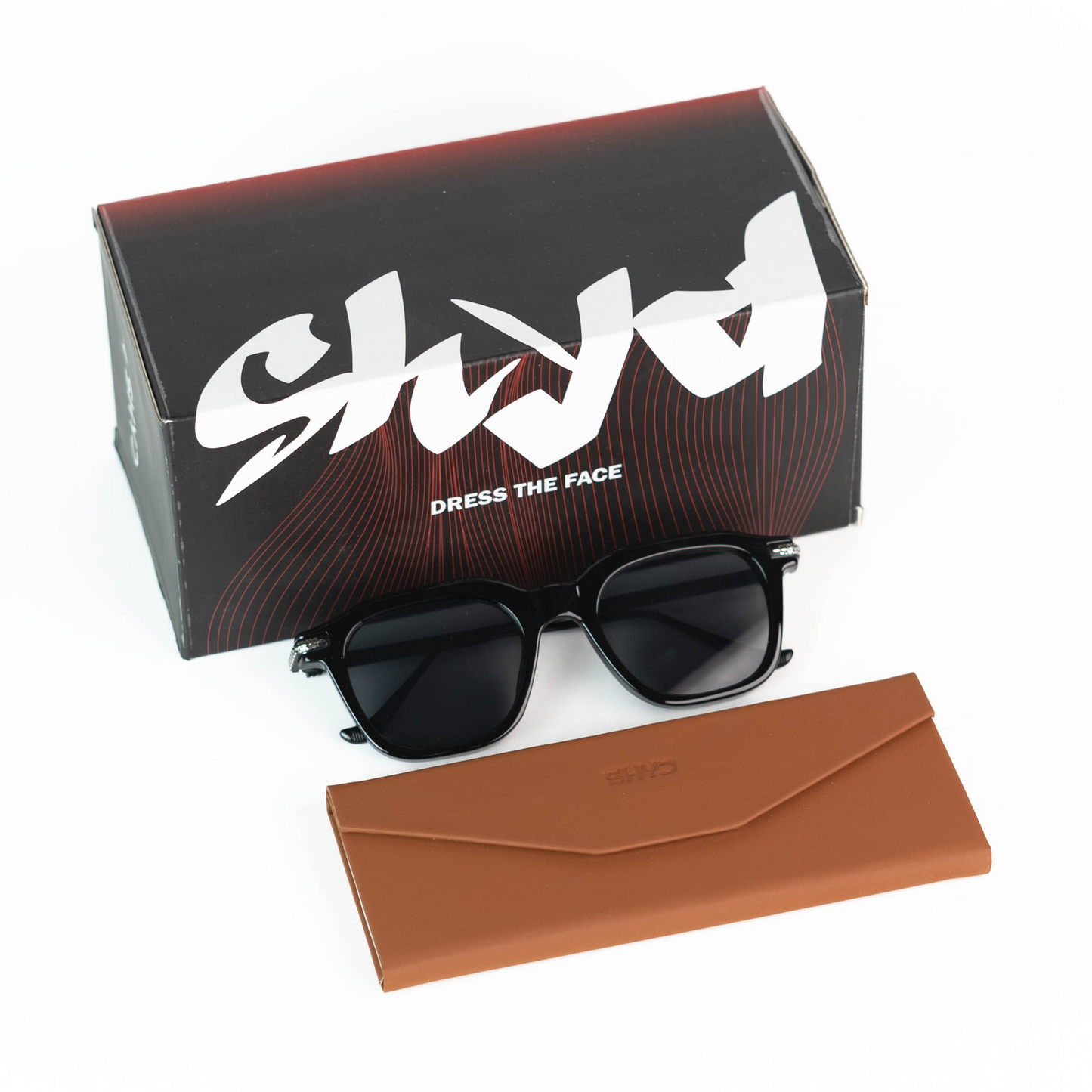Black Square Sunglasses Chrome Temple Details