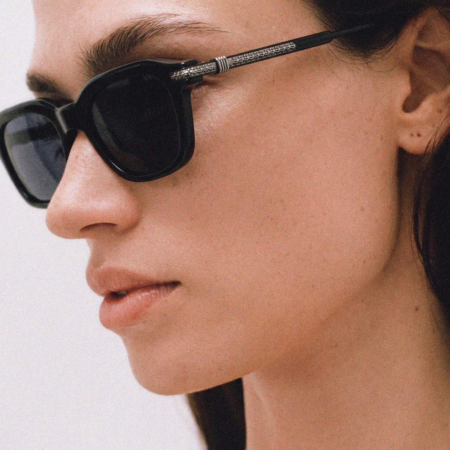 Black Square Sunglasses Chrome Temple Details