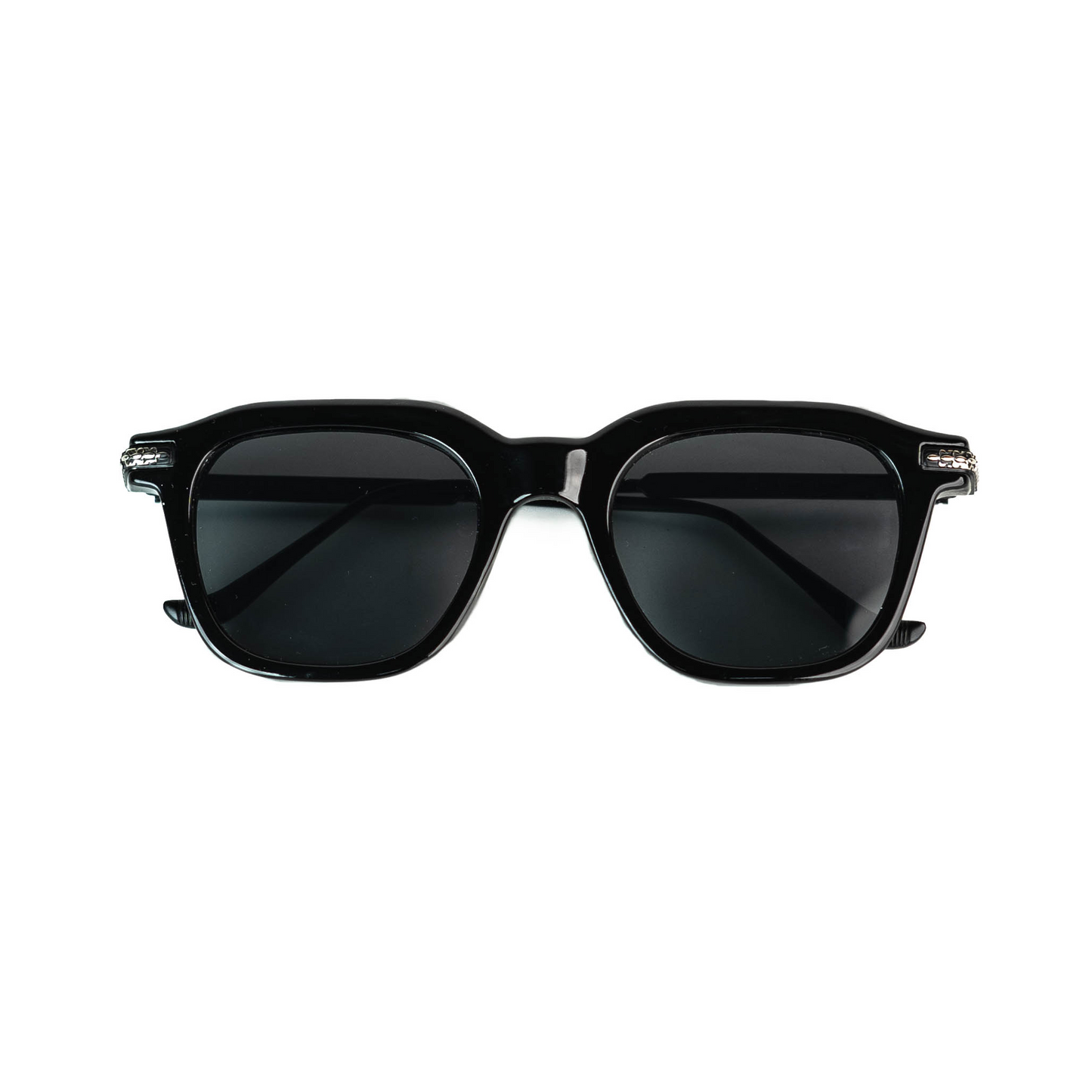 Black Square Sunglasses Chrome Temple Details