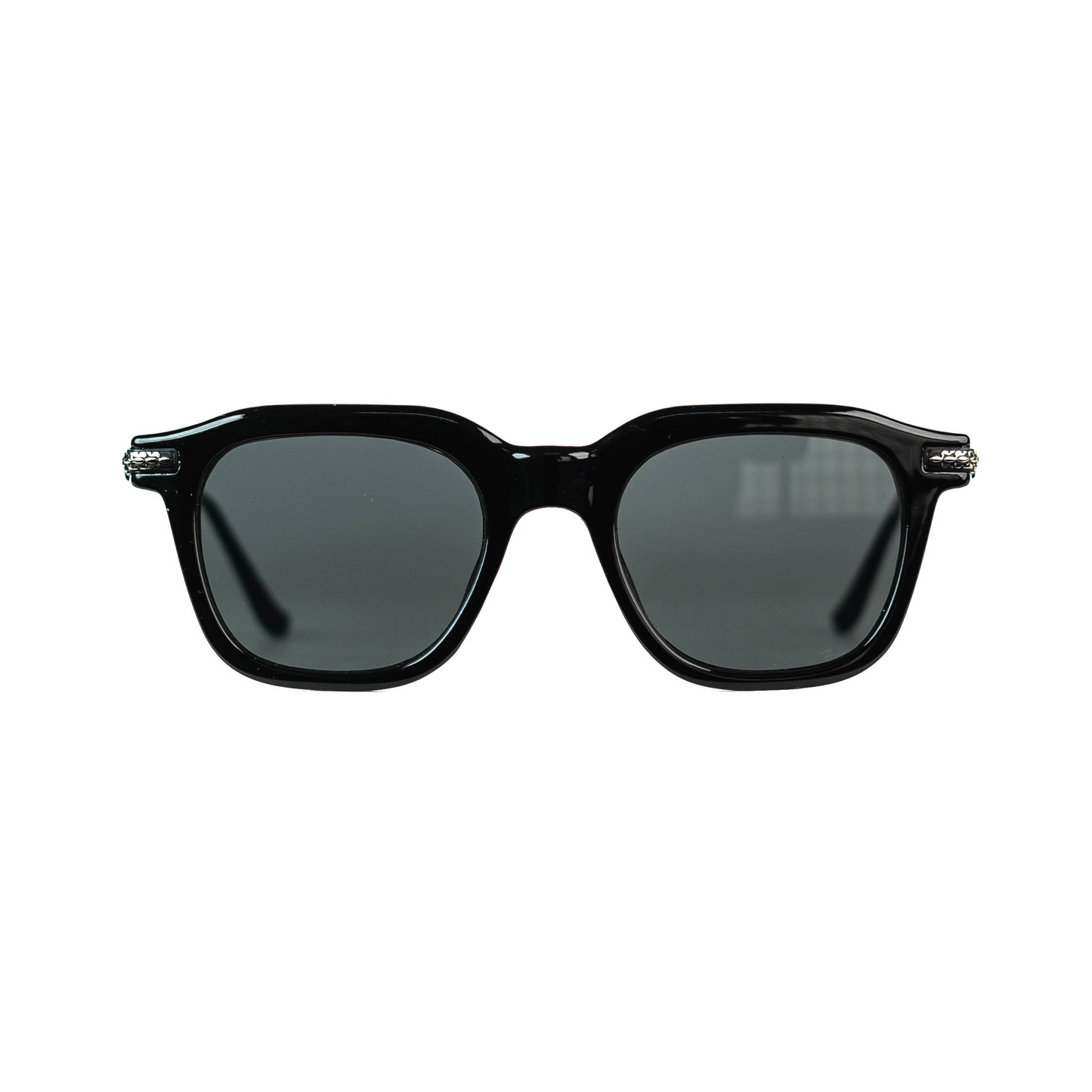 Black Square Sunglasses Chrome Temple Details