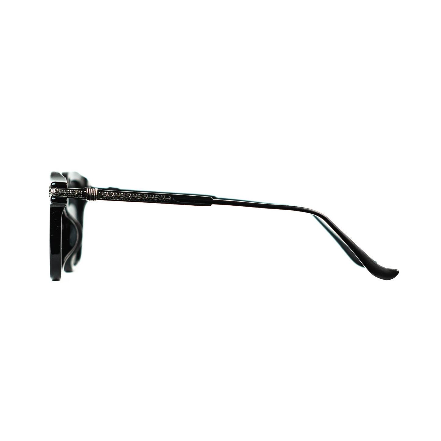 Black Square Sunglasses Chrome Temple Details