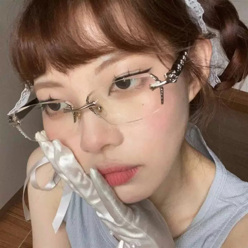 Rimless Chrome Heart Eyeglasses