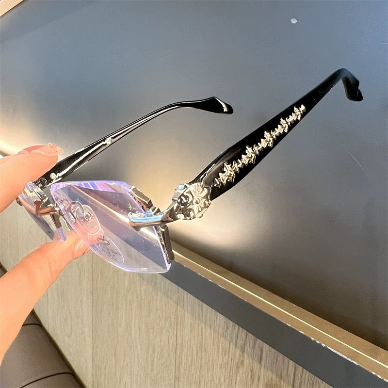 Rimless Chrome Heart Eyeglasses