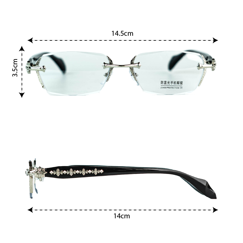 Rimless Chrome Heart Eyeglasses
